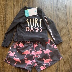 Snapper Rock Black and Pink Boys Swim Rashguard Set 6-12 months